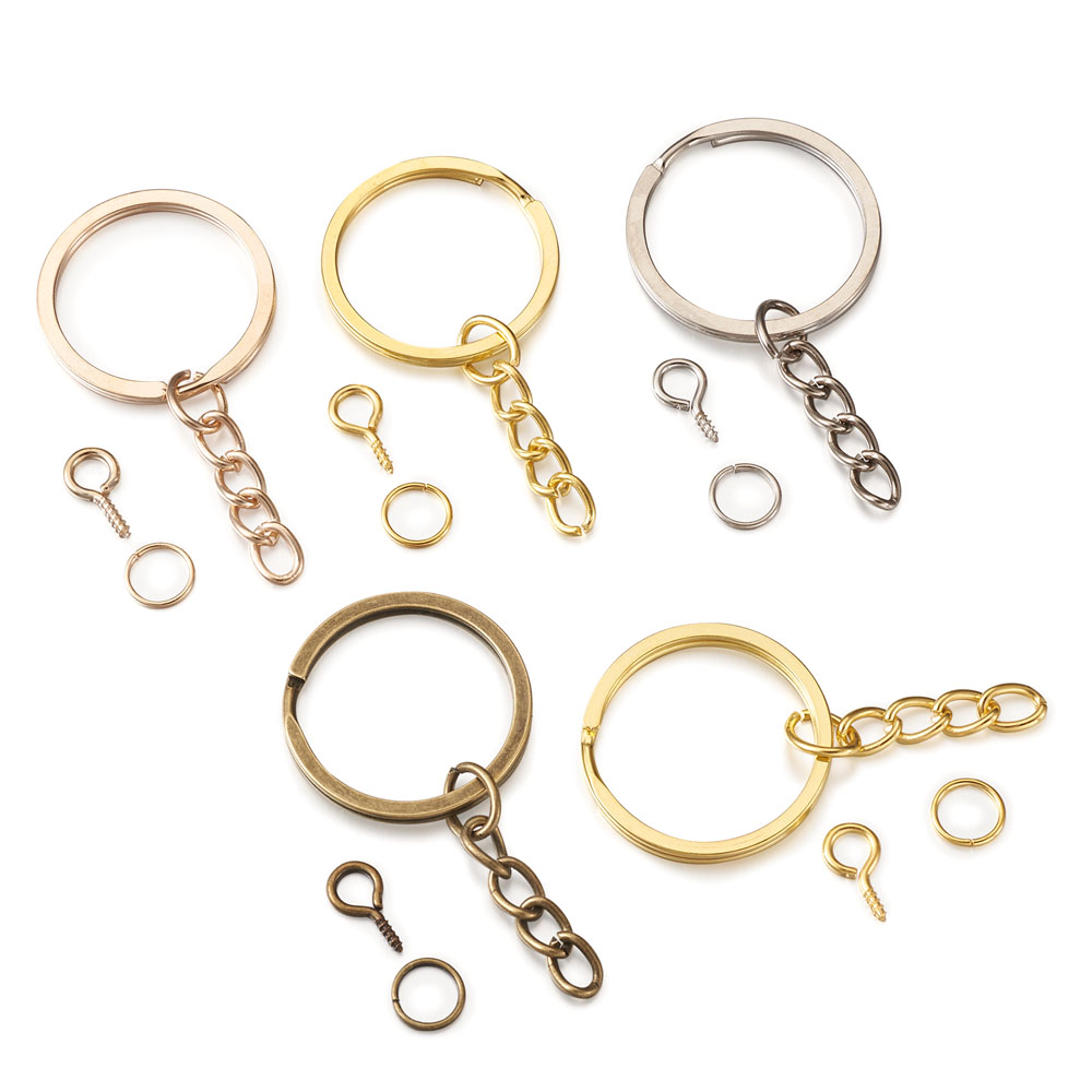 360pcs DIY Keychain Making Kits with Iron Split Key Rings Close but Unsoldered Jump Rings Alloy Iron Screw Eye Pin Peg Bails