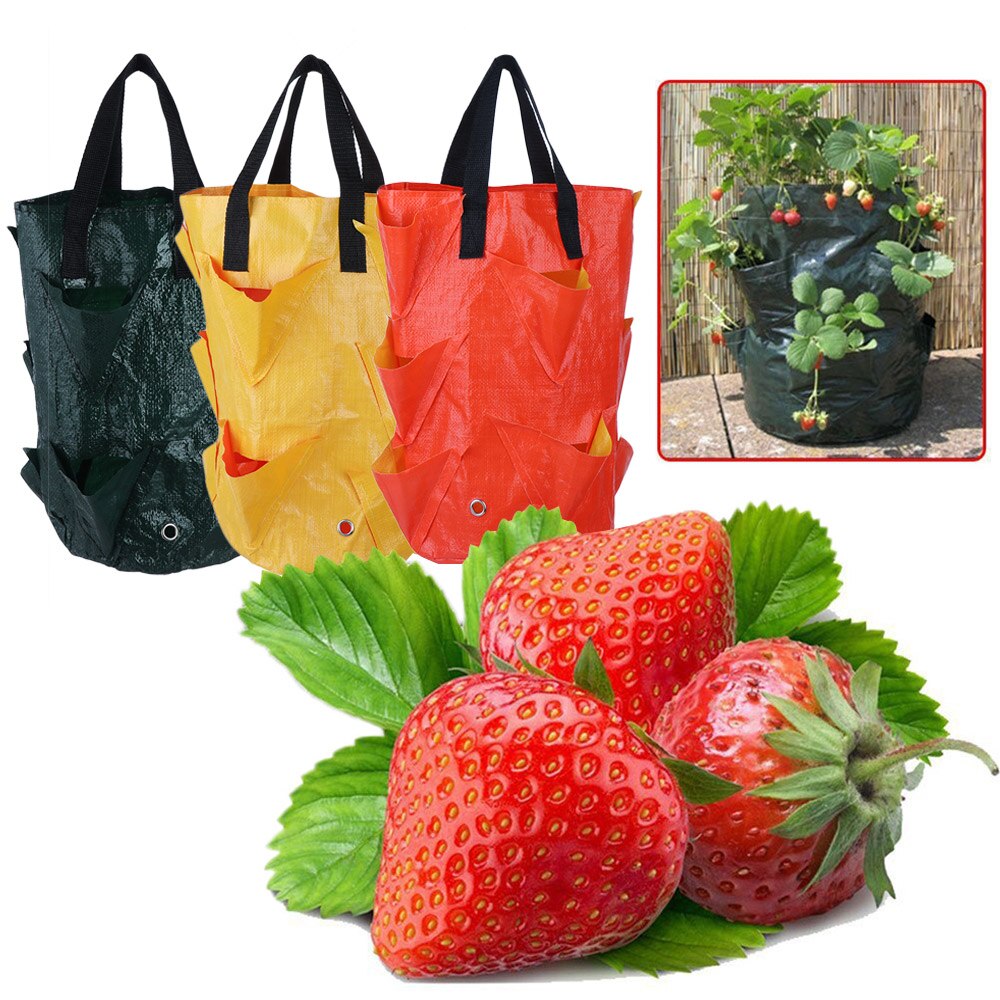 Bolsa para cultivo de fresas, contenedor multiboca de tela fuerte, bolsa para maceta colgante para plantas bonsái, suministros de jardín