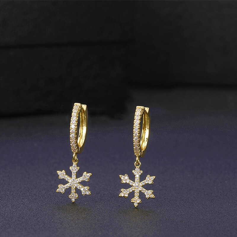 1 Pair cubic zircon Cute Snowflake Earrings Crystal Gold Sliver Color Small Hoop Earings For Women Jewellery