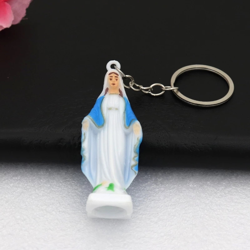 Icône de Religion chrétienne catholique Saint Saint Saint lumineux bleu peint vierge marie bijoux porte-clés