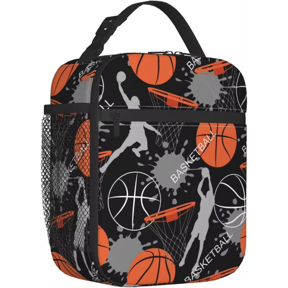 Art Basketball Trwała wodoodporna izolowana torba na drugie śniadanie Wielokrotnego użytku Cooler Thermal Tote Lunch Box Organizer do pracy w szkole Piknik: Default Title