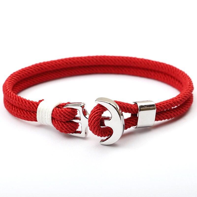 Noter Trendy Milan Rope Bracelet Men Women Minimalist Stainless Steel Braslet For Lovers Double Layer Anchor Pirate Braclet: Red