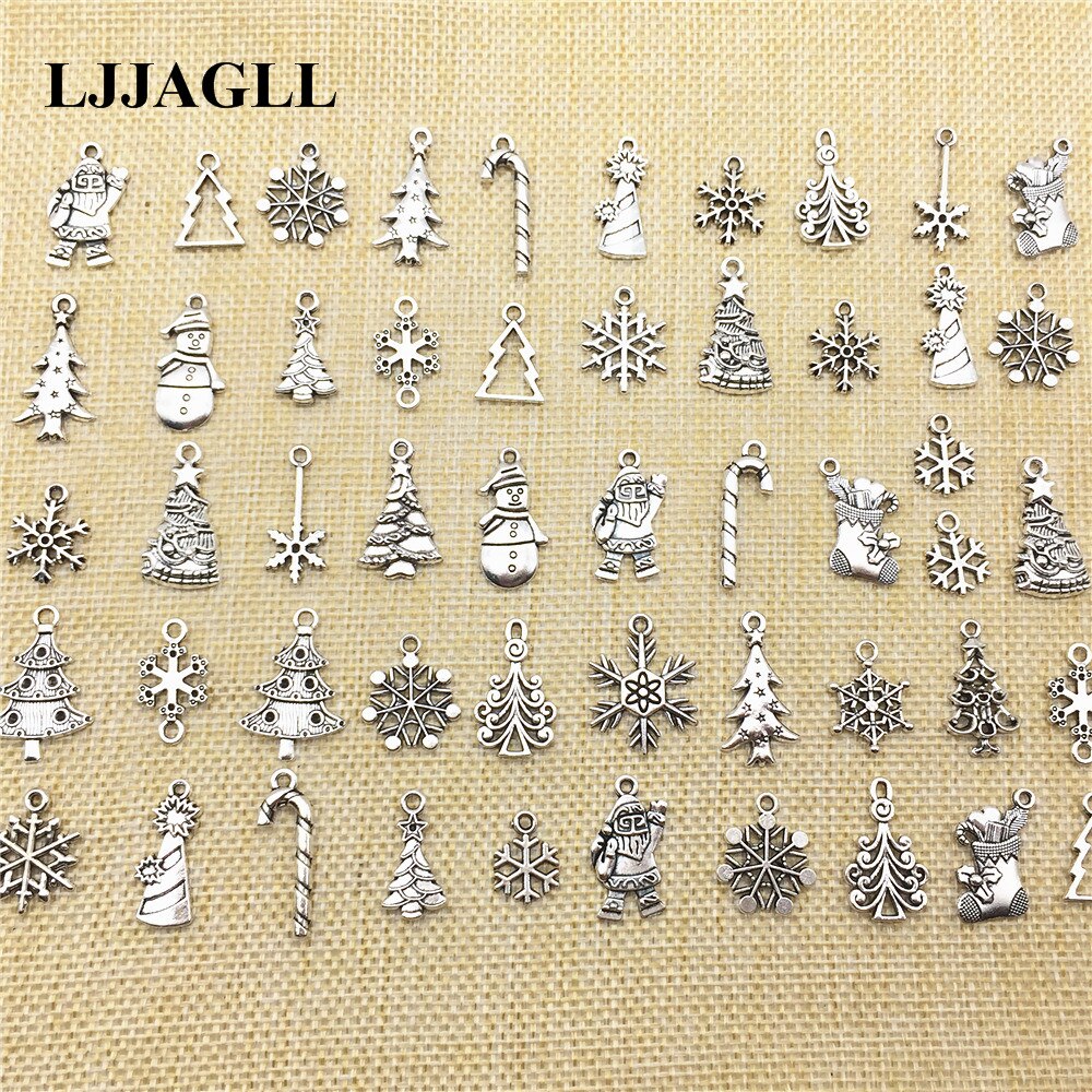 20 piezas de plata tibetana con varios tipos de dijes de Navidad, árboles, copos de nieve, colgantes de Papá Noel, apto Diy, hallazgos de joyería Diy, Make ASD056