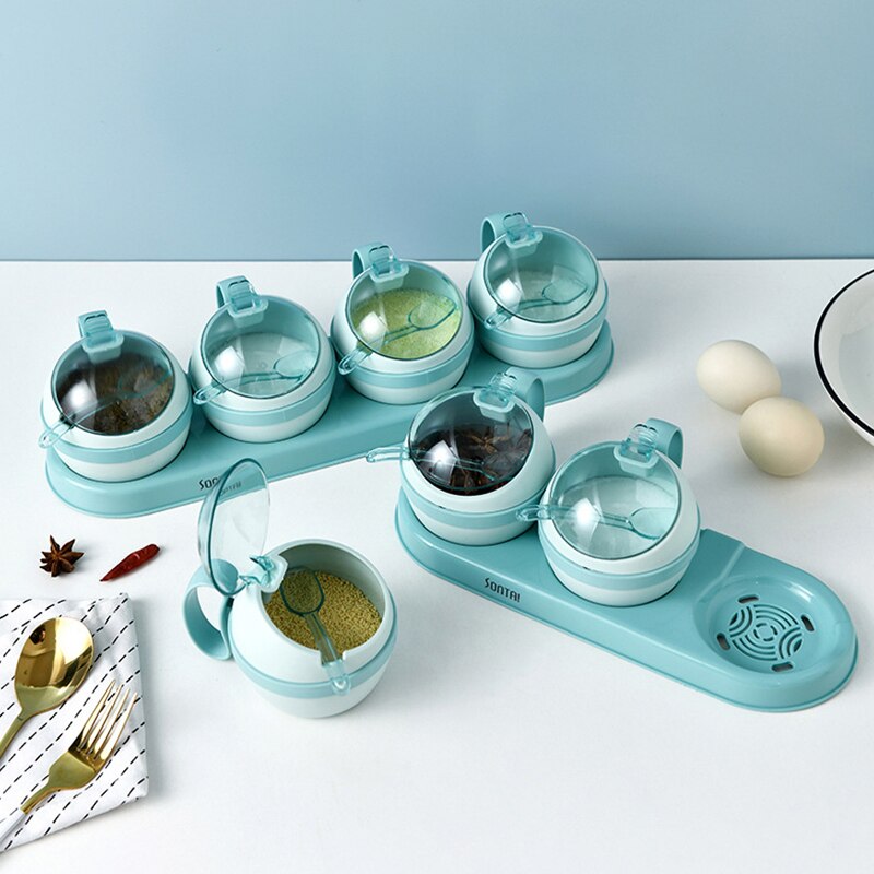 Spice Jar Set Salt Sugar And Pepper Shakers Kitchen Seasoning Box Condiment Organizer Spices Rack Storage jars with Spoon lid