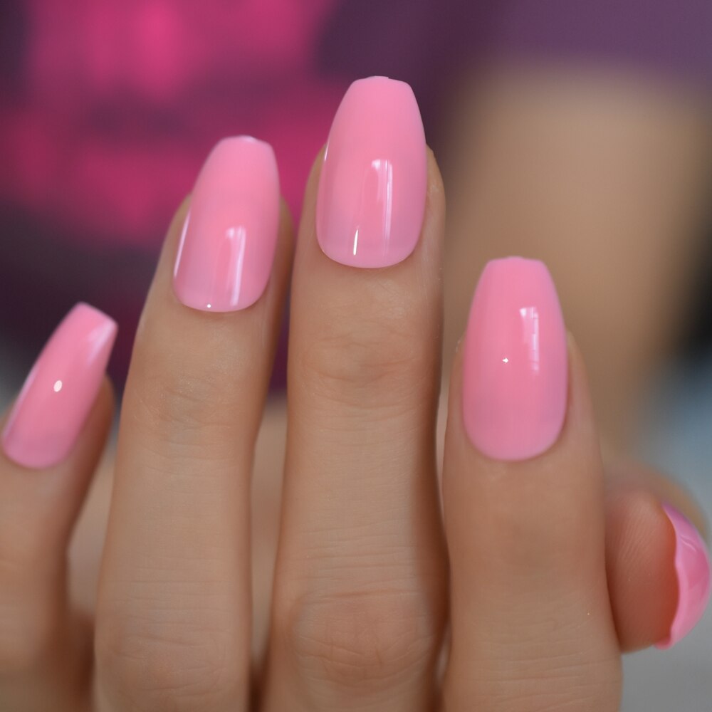 Faux Ongles à pression, brillant, haute luminosité, couverture complète, gris clair, couleur unie, manucure, avec onglets de colle: L5670