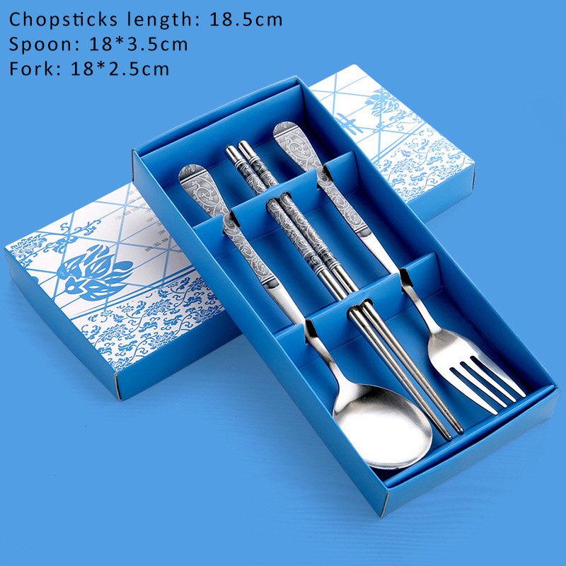 3 unids/set vajilla Picnic Camping cubiertos para viajes al aire libre con el caso de accesorios de cocina de acero inoxidable de estilo chino