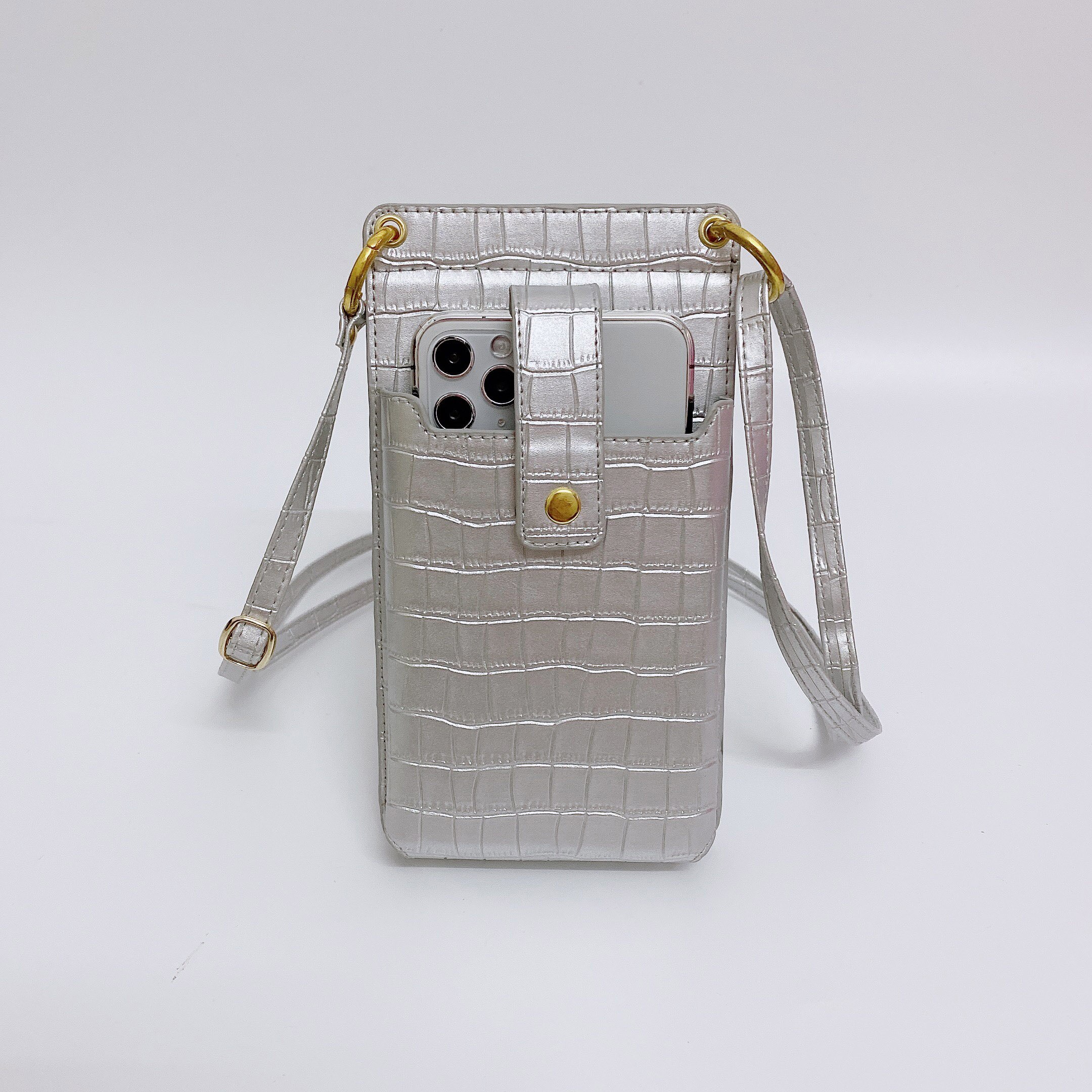 Universele Neck Strap Telefoon Bag Case Pouch Voor Xiaomi Redmi Note 9 Pro Max 9S 9A 9C 8 8T 8A 7A 7 S1 S2 A3 Card Pocket Spiegel Capa: Sliver