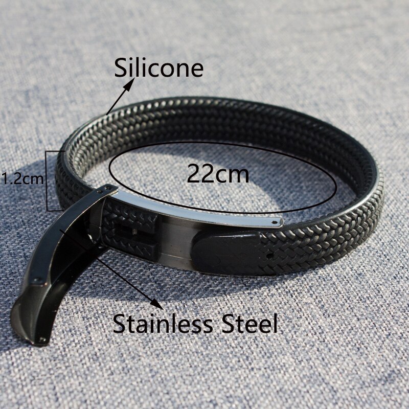 Klassieke Stijl Mannen Siliconen Armband Zwart/Zilver Kleur Rvs Knop Neutrale Accessoires Hand Geweven Sieraden