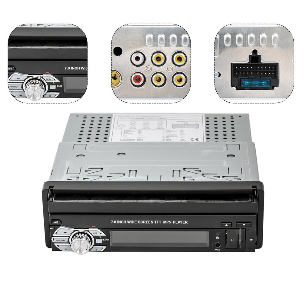 Radio MP5 inalámbrica para coche, dispositivo automático de pantalla táctil retráctil, estéreo con control remoto infrarrojo, compatible con tarjeta TF