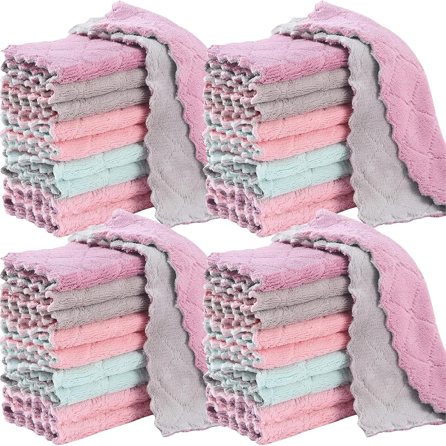 Super Absorbent Microfiber Towel Kitchen Cleaning Cloth Non-stick Oil Dishcloths Double Layer Washing Cloths Rags Scouring Pads: 10pcs