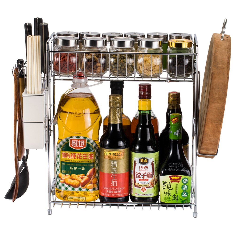 Kitchen racks landing metal 2 layer seasoning rack seasoning rack storage rack multi-functional items kitchen supplies Lu41914
