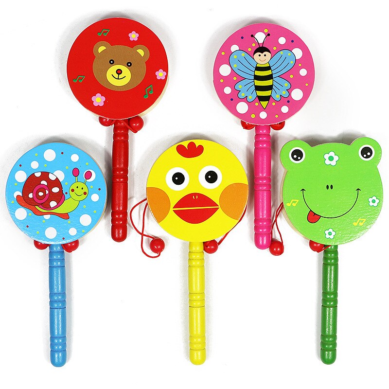 ZH 1 PC Colorido Animais Fruto de Tambores De Madeira Chocalho Do Bebê Brinquedos Educativos Tradicionais
