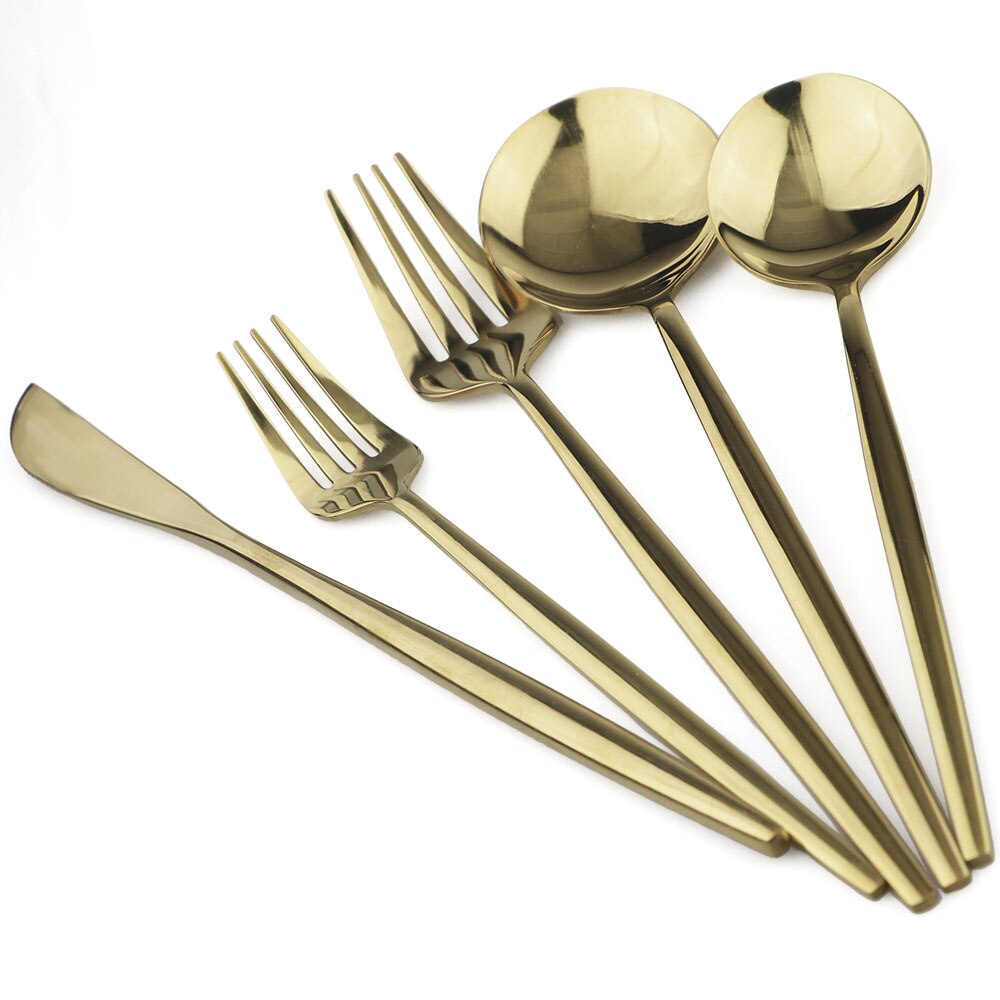 5 st lyxiga rainbow bestick set bestick set guld restaurang dessert gaffel bestick 304 rostfritt stål servis silver set: Champagne