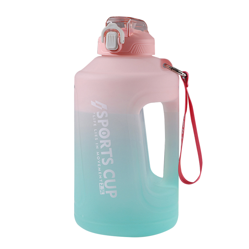 2.3L Fitness Water Bottle Outdoor Gym Workout Exercise Sports Leakproof Drinking Frosted Cup with Time Scale Drinkware: Pink