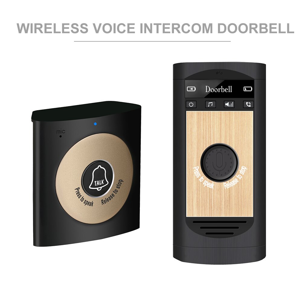 Wireless Voice Intercom Doorbell 2-Way Talk Monitor with 1*Outdoor Unit Button 1* Indoor Unit Receiver Smart Home Security