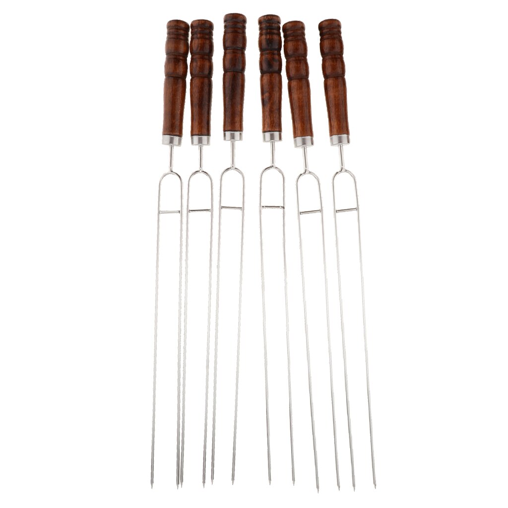 6 pièces en acier inoxydable Barbecue fourchette Barbecue brochettes Kebab cuisson bâtons pique-nique, réutilisable, antidérapant, pour Shish Kebab poulet aux crevettes
