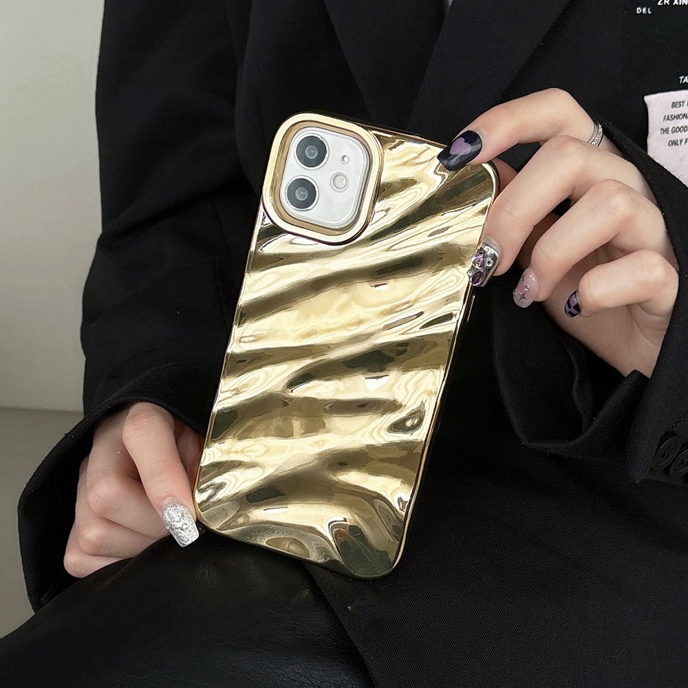 Luxury Curly 3D Wavy Golden Pattern Phone Case For iPhone 15 11 12 13 14 Pro Max X XR XS 7 8 Plus SE Soft Shockproof Cover