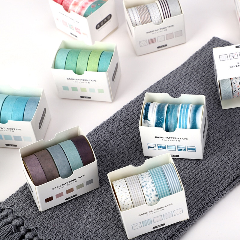 5 rollen/set kleurrijke print washi tape japans papier diy planner afplaktape plakband sticker decoratieve briefpapier tape