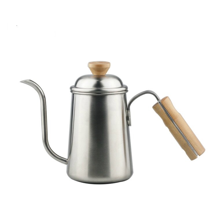 650ml Stainless Steel Gooseneck Drip Coffee Kettle Coffee Pot Long Spout Kettle Wood Handle Stovetop Espresso Pour Over Teapot: Silver