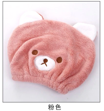 Rapid Drogen Haar Handdoek Leuke Kinderen Cartoon Beer Print Rapid Drogen Haar Handdoek Dikke Absorberende Douche Cap Snelle: Roze
