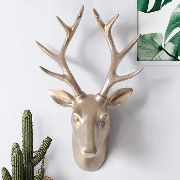 Amerikaanse dierenkop, gouden hertenkop, witte antilope 3d wanddecoratie, muurschildering, achtergronddecoratie, harskunst