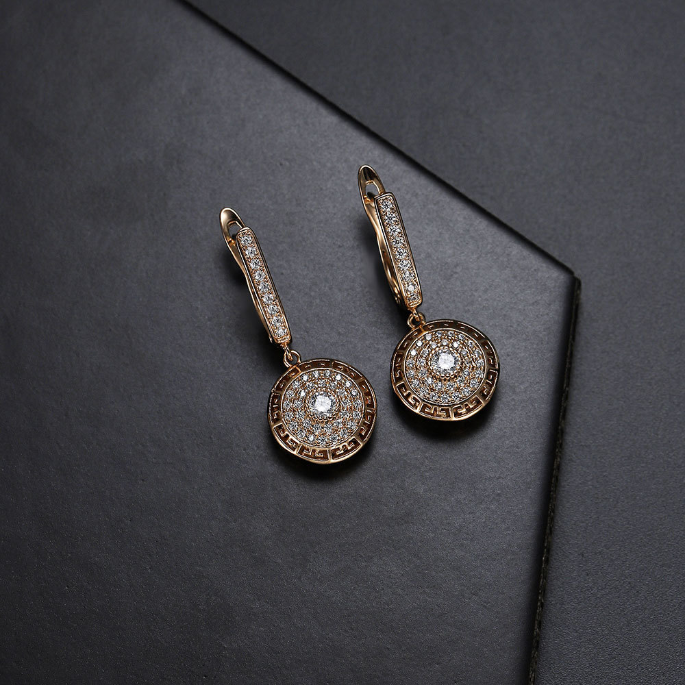 Pendientes colgantes de cristal de circón de para mujer, aretes estéticos de redondos huecos de Color dorado, de joyería