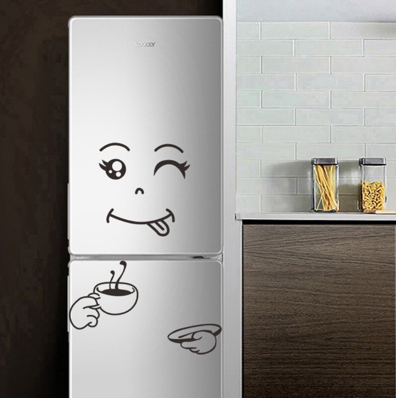 Sevimli etiket buzdolabı mutlu lezzetli yüz mutfak dolabı duvar buzdolabı vinil çıkartmalar sanat duvar çıkartması ev dekor Dropshipping