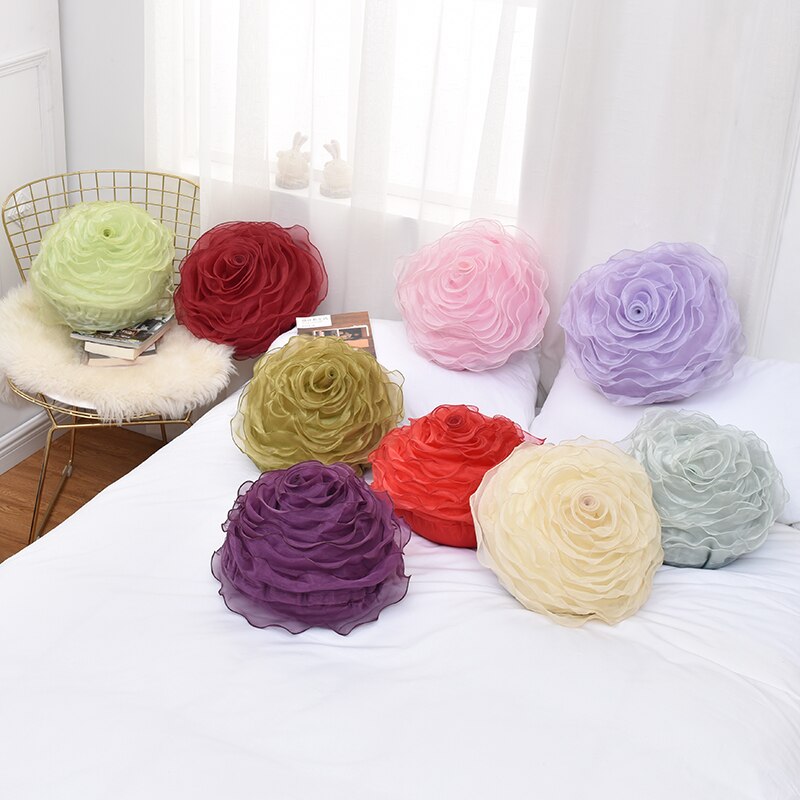 3d Yarn Rose Pillows Romantic Flower Sofa Cushion Bed Flower Pillows Wedding Decor Rose Pillows Valentine's Day