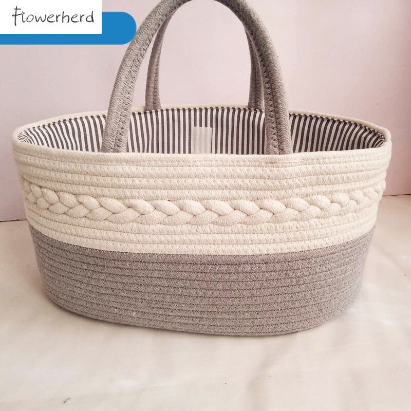 Stor baby ble caddy organizer kurv bomulds reb håndlavet ble opbevaring kurv bærbar til piger børnehave ble organisator