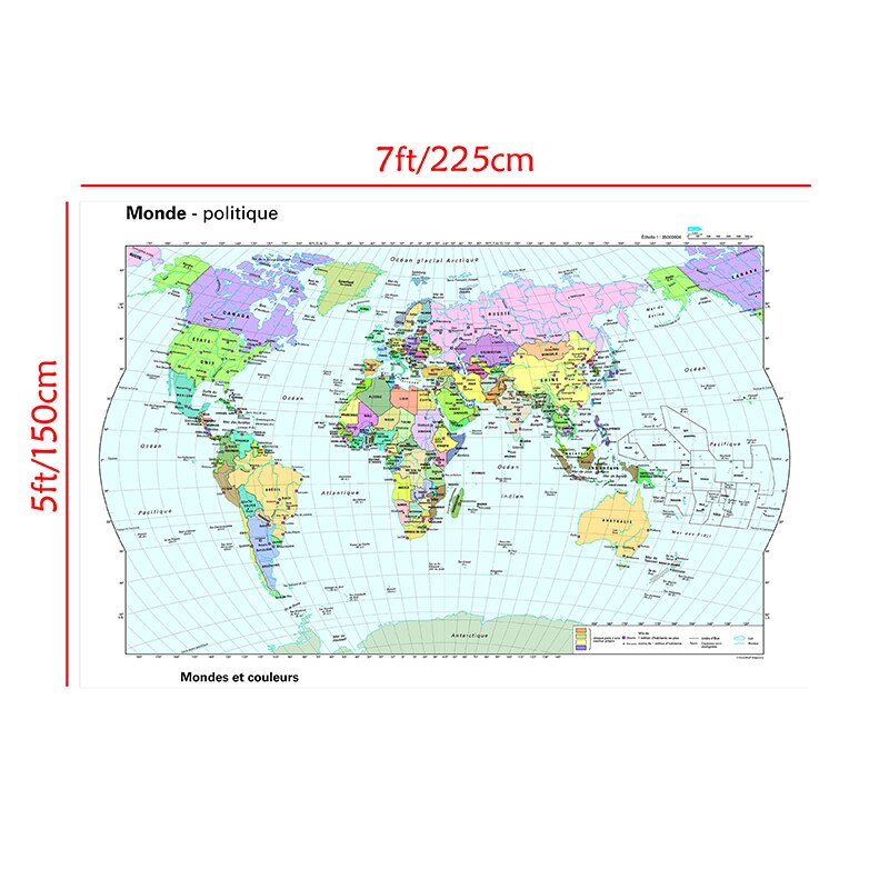 225x150cm The Political World Map In French Large Non-woven Canvas Painting School Supplies Detailed Poster Home Decoration