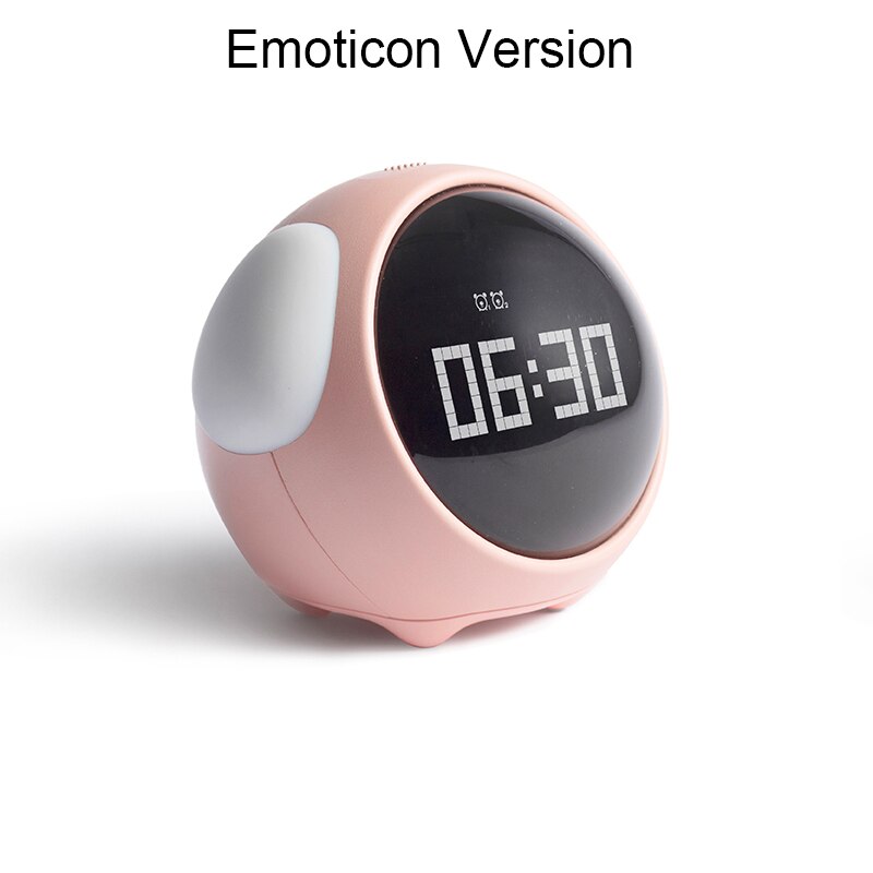 Leuke Uitdrukking Wekker Nachtkastje Voice Control Nachtlampje Usb Oplaadbare Kind Snooze Wekker Kid Digitale Led Klok: Emoticon pink