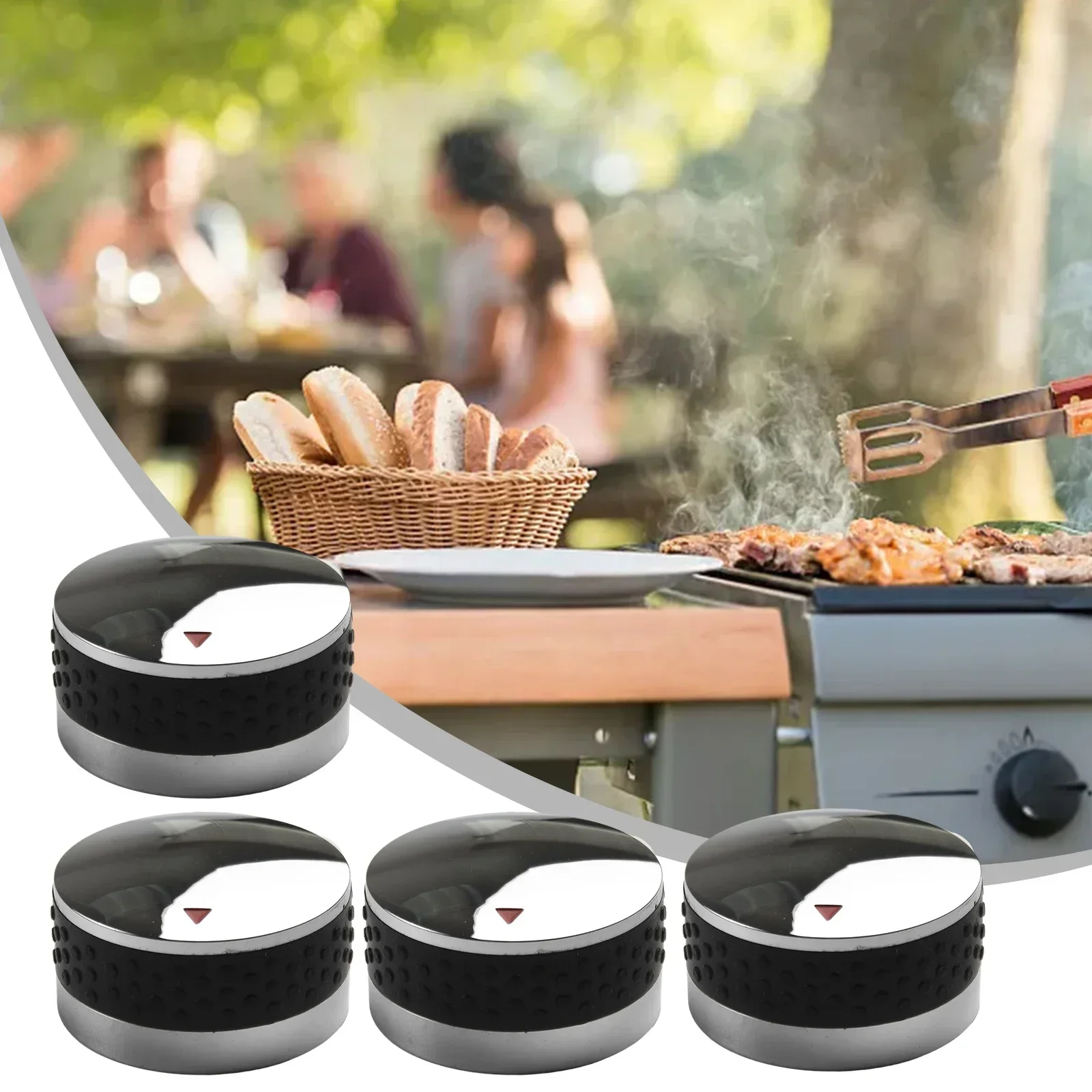 4 x Gasgrill-Bedienknöpfe, Ersatz, passend für Grill-Gasgrills für Ofen, Herde, runde Kochfeld-Steuerung, Gasherd-Zubehör
