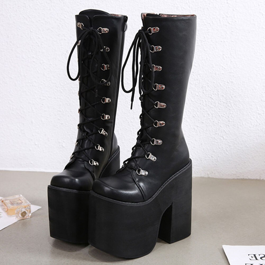 Sarairis Arrivals Top Spring Boots Women Shoes Platform Thick High Heels Zip Up Solid Knee-High Boots Ladies