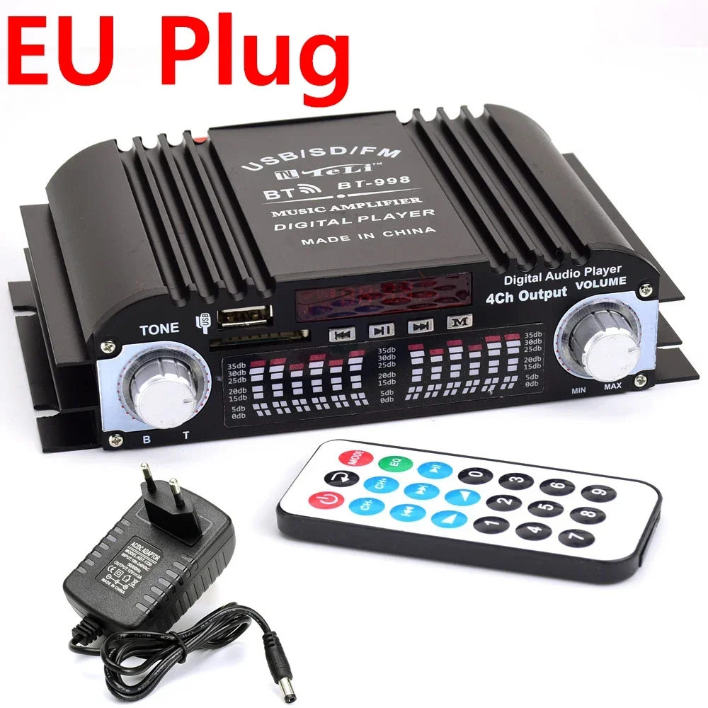 Power Amplifier 4-channel Audio Amplifier MP3 HIFI Bluetooth Amplifier Support USB SD RCA for Home Theatre System DC 12V3A UK AU: Beige