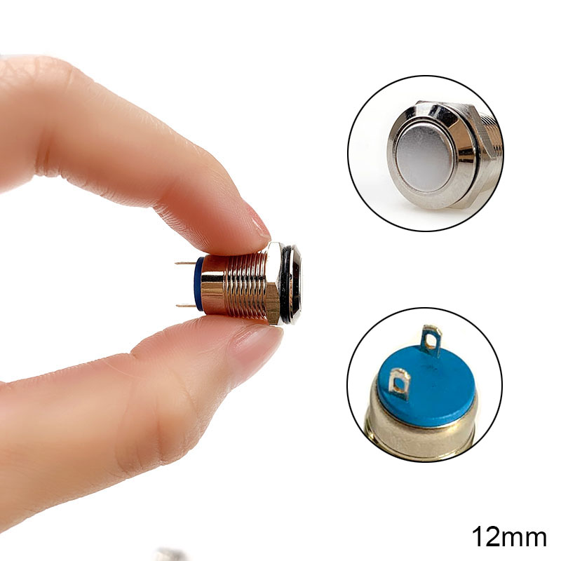 12mm Metal Push Button Switch Momentary Short Style Waterproof Self-reset Locking Latching IP67 NO High/Flat/Round Shape: Flat Reset