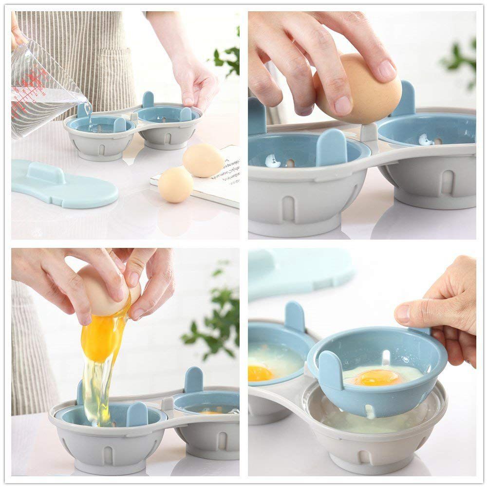 Mikroovn æg poacher køkkengrej dobbelt kop dobbelt hule høj kapacitet æg komfur ultimative samling æg pochering kopper