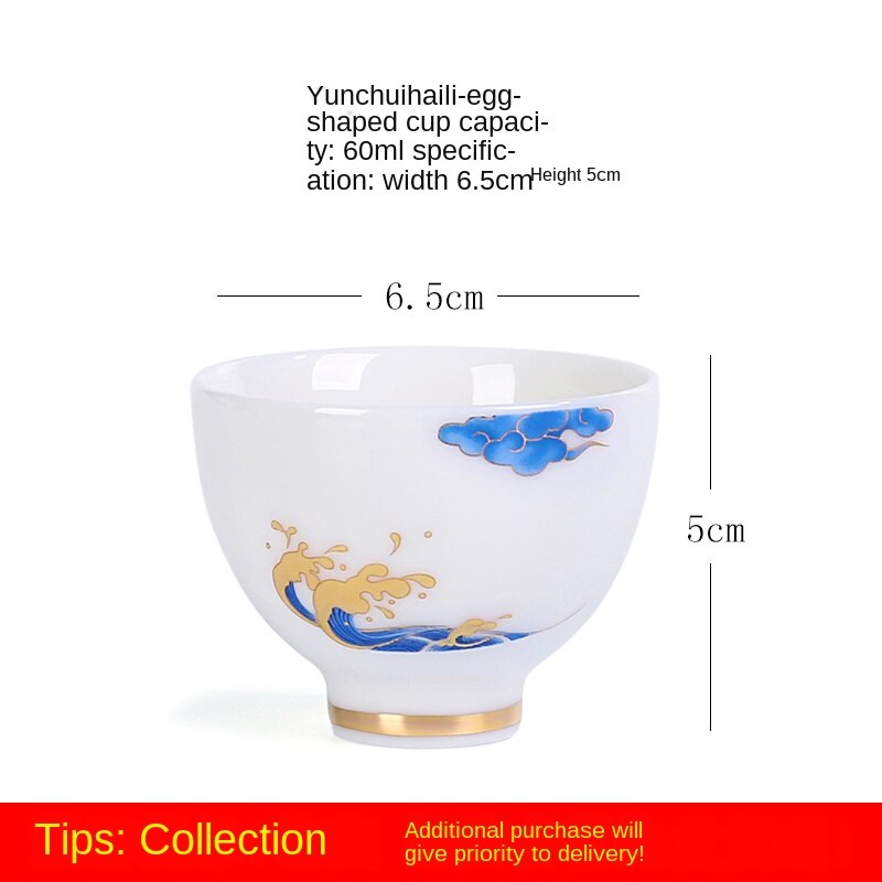Alta branco copo de cerâmica artesanal porcelana xícara chá tigela casa kung fu chá conjunto pequeno copo mestre chá conjunto siteel: Egg shaped cup