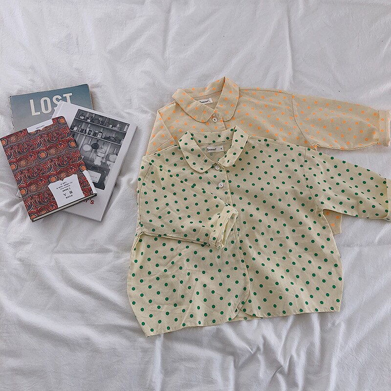 Stile coreano dei ragazzi e delle ragazze del cotone puro morbido dot shirt 1-6 anni i bambini carino allentato casuale Magliette E Camicette vestiti