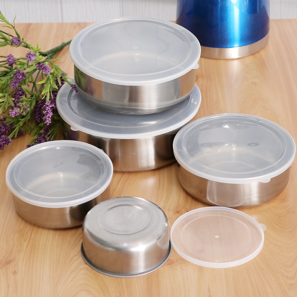 5Pcs Stainless Steel Mixing Bowls Set with Lids Non-Skid Silicone Covered Bowl Set for Food Beads Nuts Fruit Vegetable Container