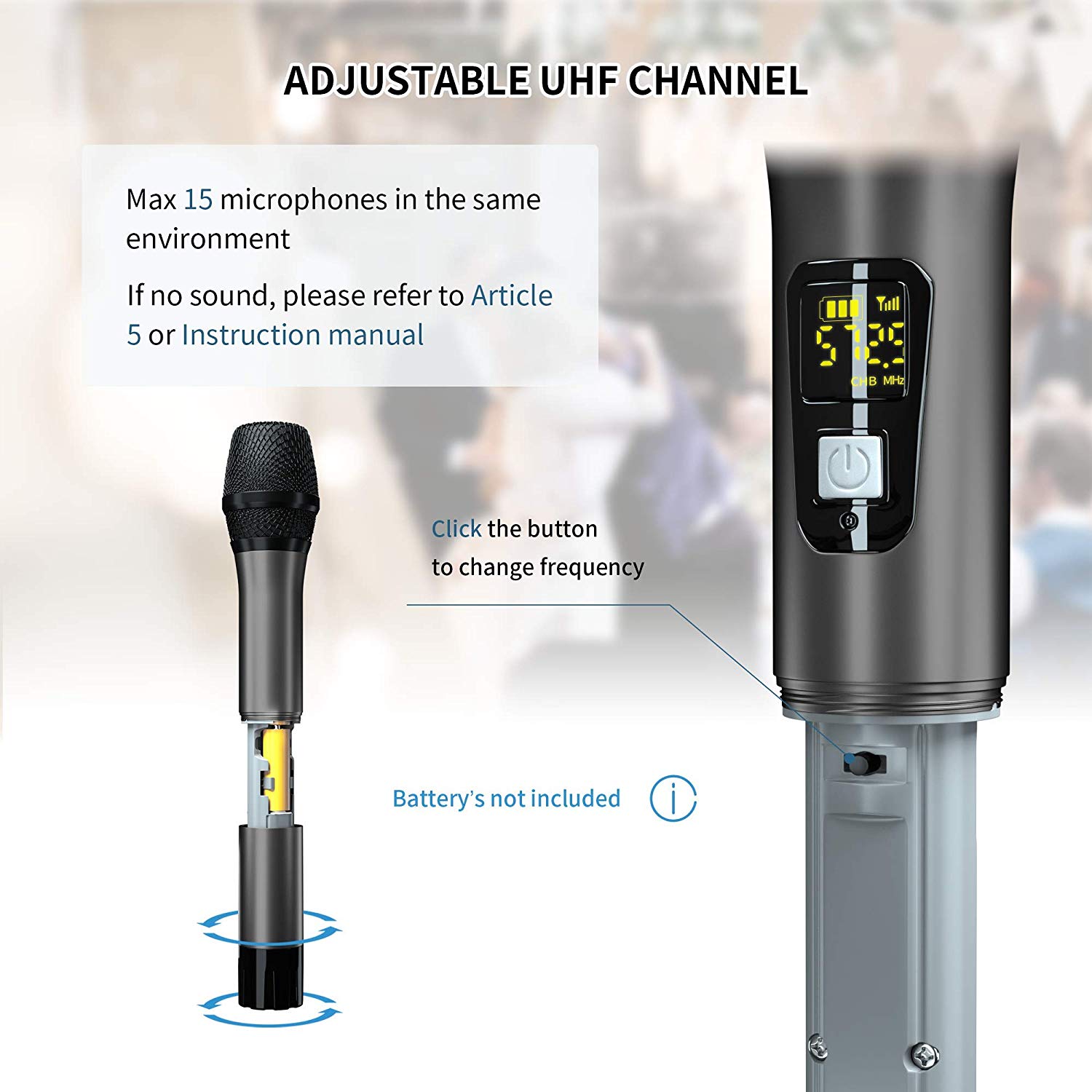 XIAOKOA-Sistema de micrófono inalámbrico Dual UHF para Karaoke, accesorio con receptor recargable para , Reunión, micrófonos inalámbricos