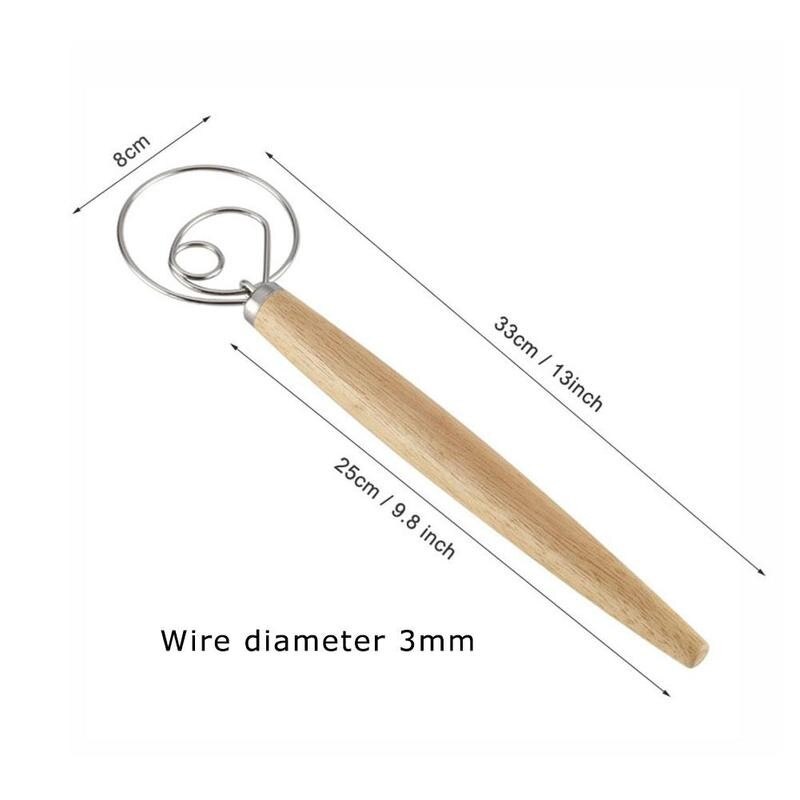 Stainless Steel Danish Dough Whisk DIY Bread Dough Tools Oak Gadgets Wood Stick Handle Whisk Kitchen Accessories Baking Dan P2Q5