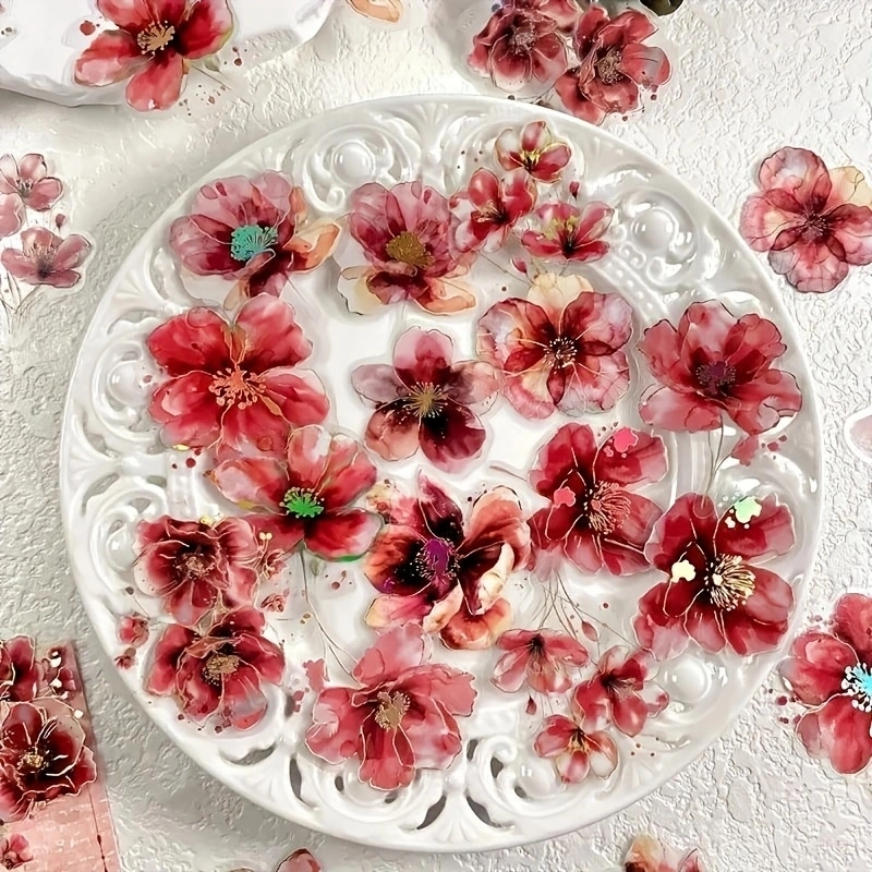 Un paquete de 20 hojas de flores Vintage, materiales de letras de flores preciosas, decoración artesanal, Base de Collage, pegatinas para álbum de recortes de mascotas: Rojo