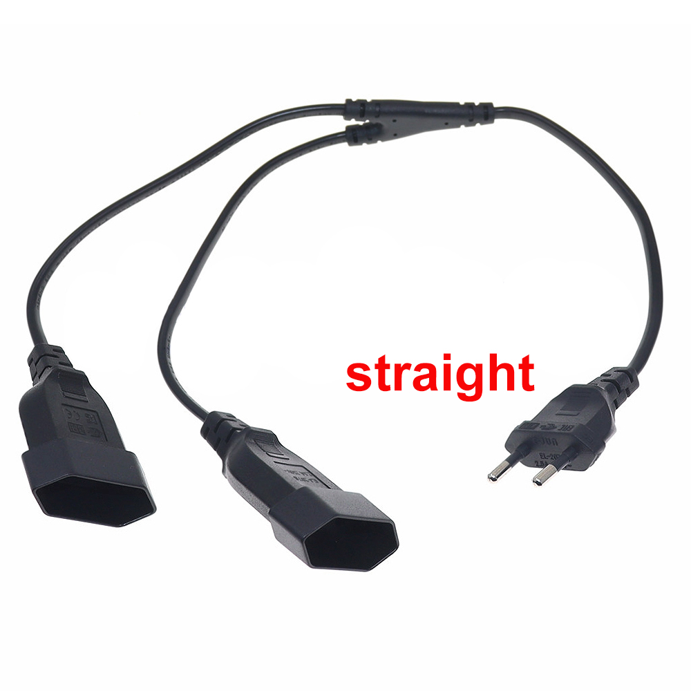 Cee7/16 Eu 2 Prong Man Naar Vrouw Dubbele Output,2 Manieren Uitlaat Verlengsnoer Europese M/F Power Splitter Kabel 49Cm: Black