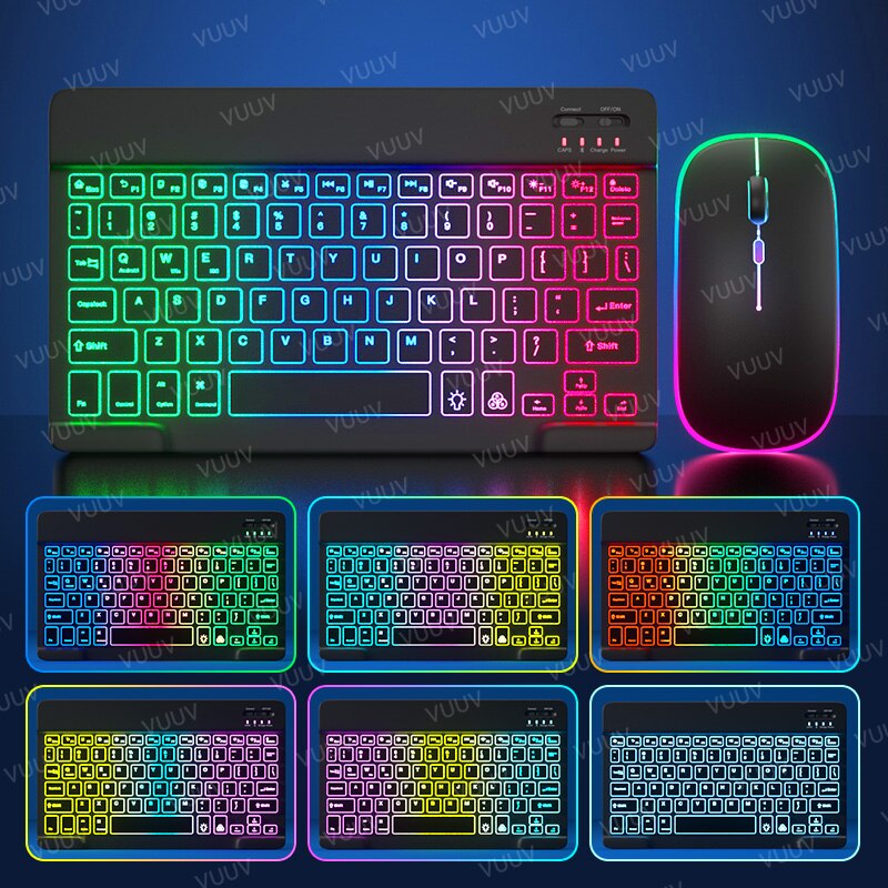 Teclado retroiluminado para tableta, periférico inalámbrico compatible con Bluetooth, ratón para Android, Windows, iOS, tableta, teléfono, portátil: Black 01