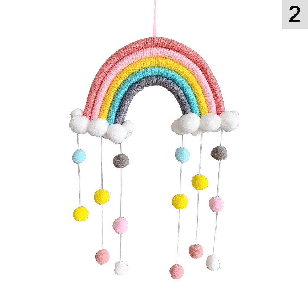1 PC mignon arc-en-ciel nuages tapisserie feutre boule macramé tenture murale décor à la main tissé Photo accessoire chambre décoration artisanat: 2