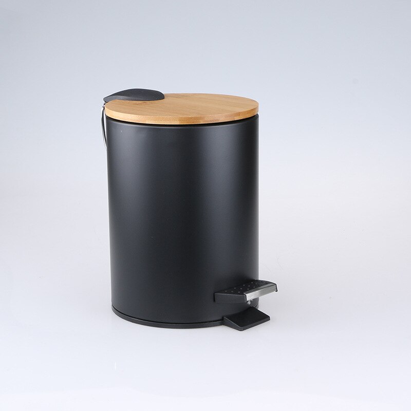 3L Round Stainless Steel Step Trash Can Wastebasket Garbage Container Trash Bin For Kitchen Bathroom Bedroom: BLACK