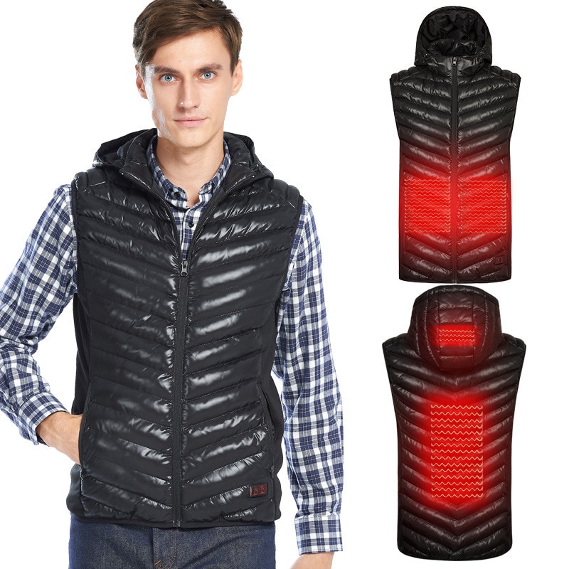 PARATAGO Men Winter Warm USB Heating Vest Down Electric Heated Clothing Male Hooded Superior Self Heat Waistcoat P8132