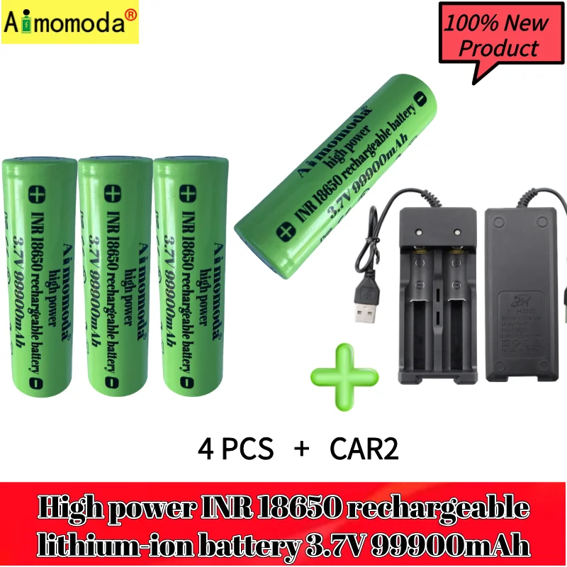 Batteria originale 18650 con grande capacità 99900Mah 3,7 V + caricabatterie torcia giocattolo batteria ricaricabile agli ioni di litio, spedizione gratuita: Viola