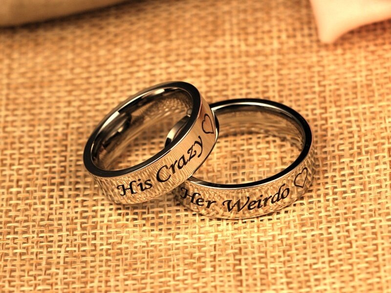 2 stks/set Zijn Crazy Haar Weirdo Ring Set Liefde Hart Paar Ringen Sieraden Titanium Staal Band Ring voor Liefhebbers beste Vriend, BFF