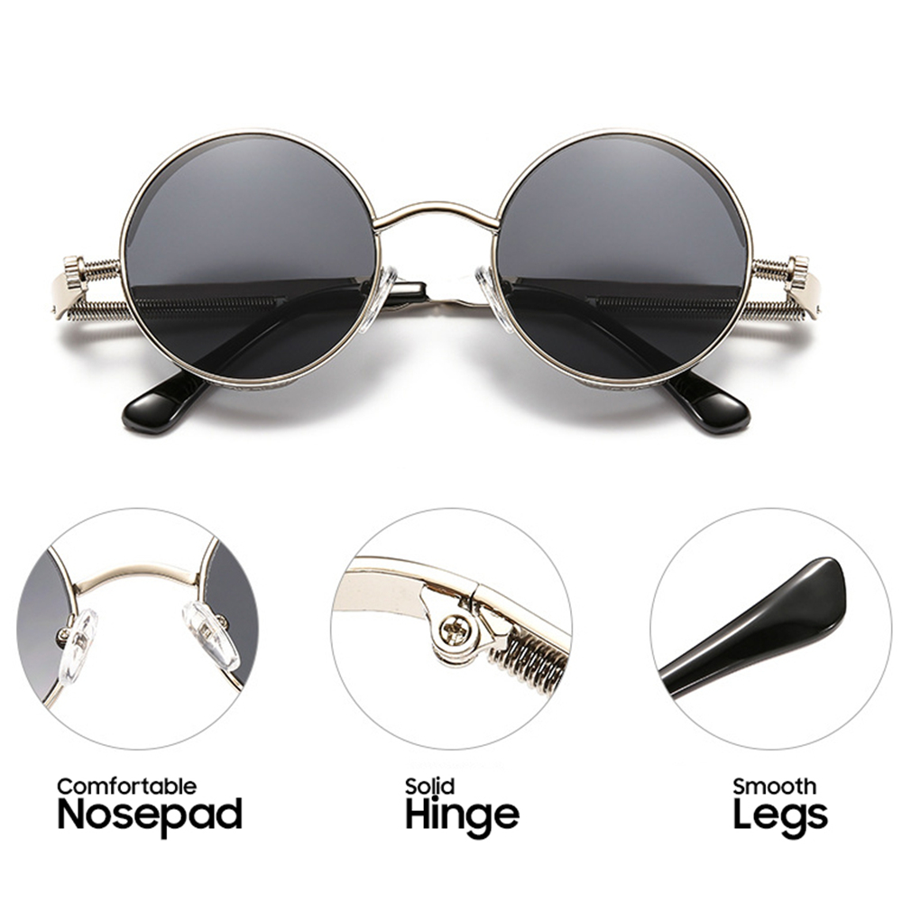 VIVIBEE Vintage Steampunk Red Sunglasses Men Round Punk Alloy Metal Retro Sun Glasses Women Goggles Gothic Style Shades
